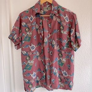 100% silk vintage Robert Stock short sleeve button down basketball print